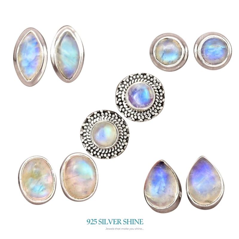 Semi Precious Rainbow Moonstone Earrings In 925 Sterling Silver Jewelry 925SE2291_7