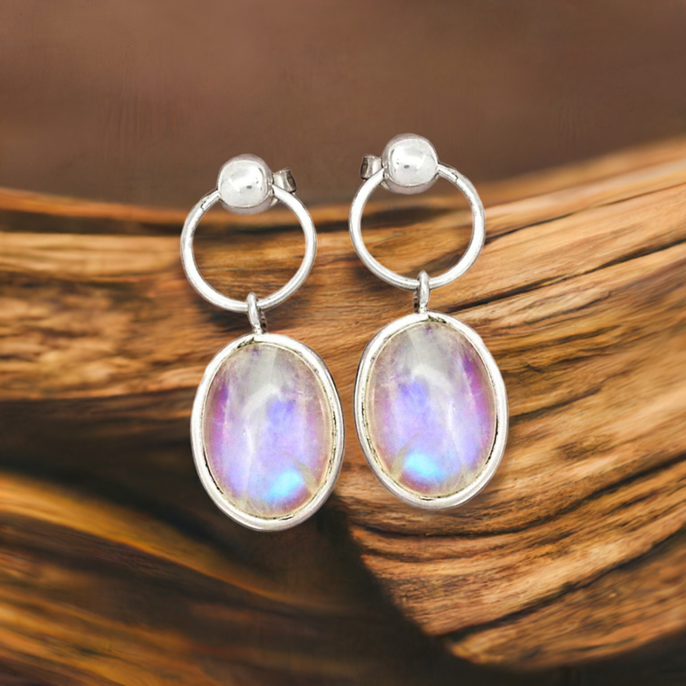 925 Sterling Silver Earrings In Rainbow Moonstone Jewelry 925SE2296