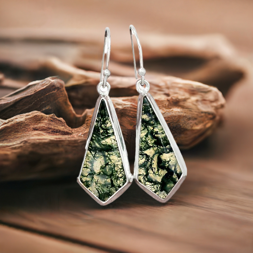 925 Sterling Silver Handmade Earrings In Moos Agate Gemstone Jewelry 925SE2299