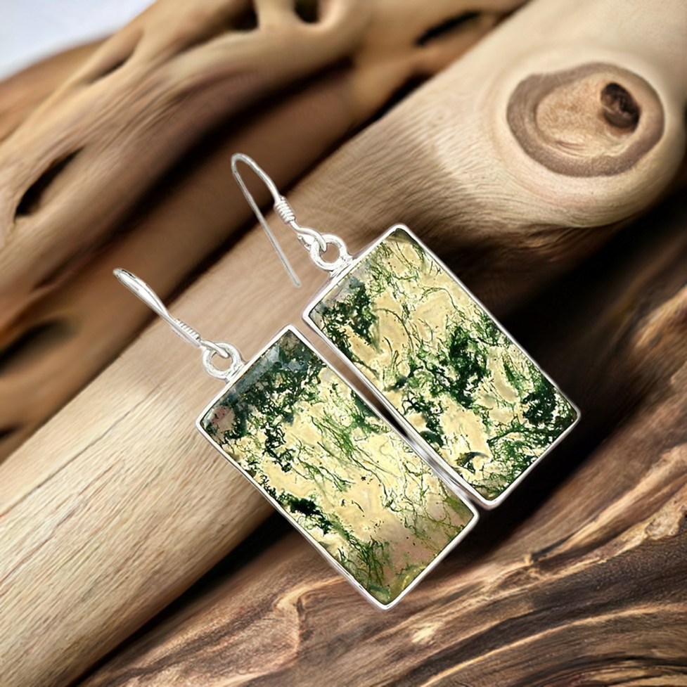 925 Sterling Silver Handmade Earrings In Moos Agate Gemstone Jewelry 925SE2299_0