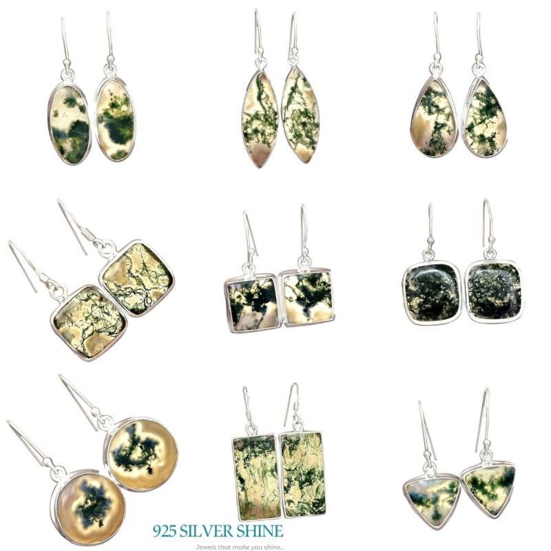 925 Sterling Silver Handmade Earrings In Moos Agate Gemstone Jewelry 925SE2299_15