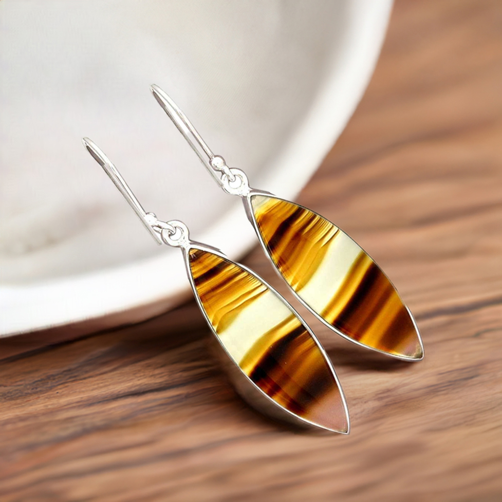 925 Sterling Silver Handmade Earrings In Montana Agate Gemstone Jewelry 925SE2312_0