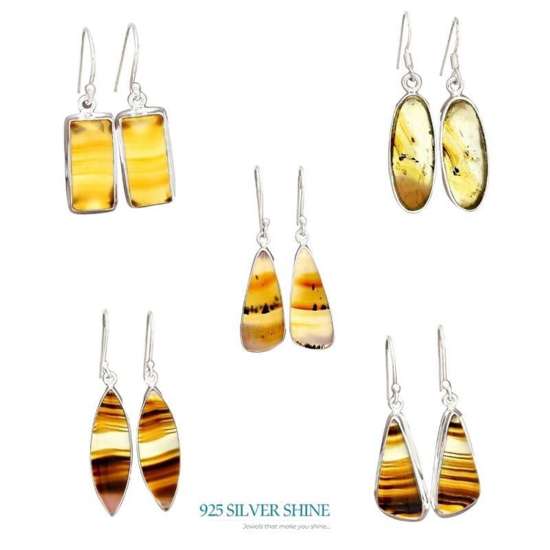 925 Sterling Silver Handmade Earrings In Montana Agate Gemstone Jewelry 925SE2312_13