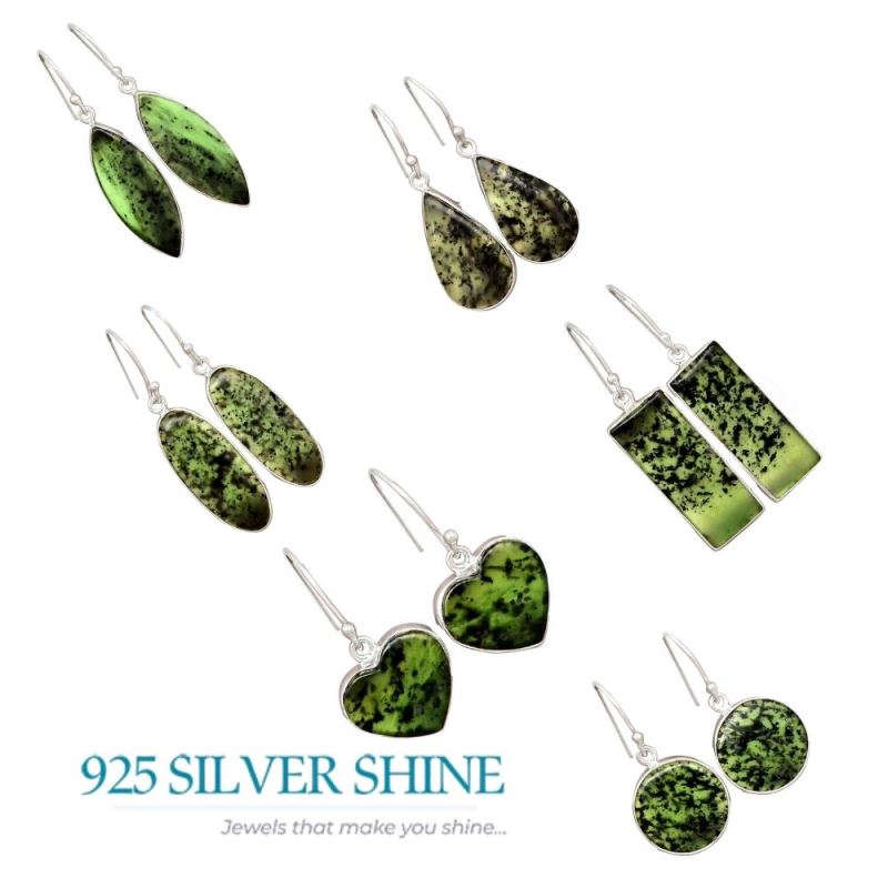 925 Sterling Silver Earrings In Canadian Nephrite Jade Gemstone Jewelry 925SE2317_8