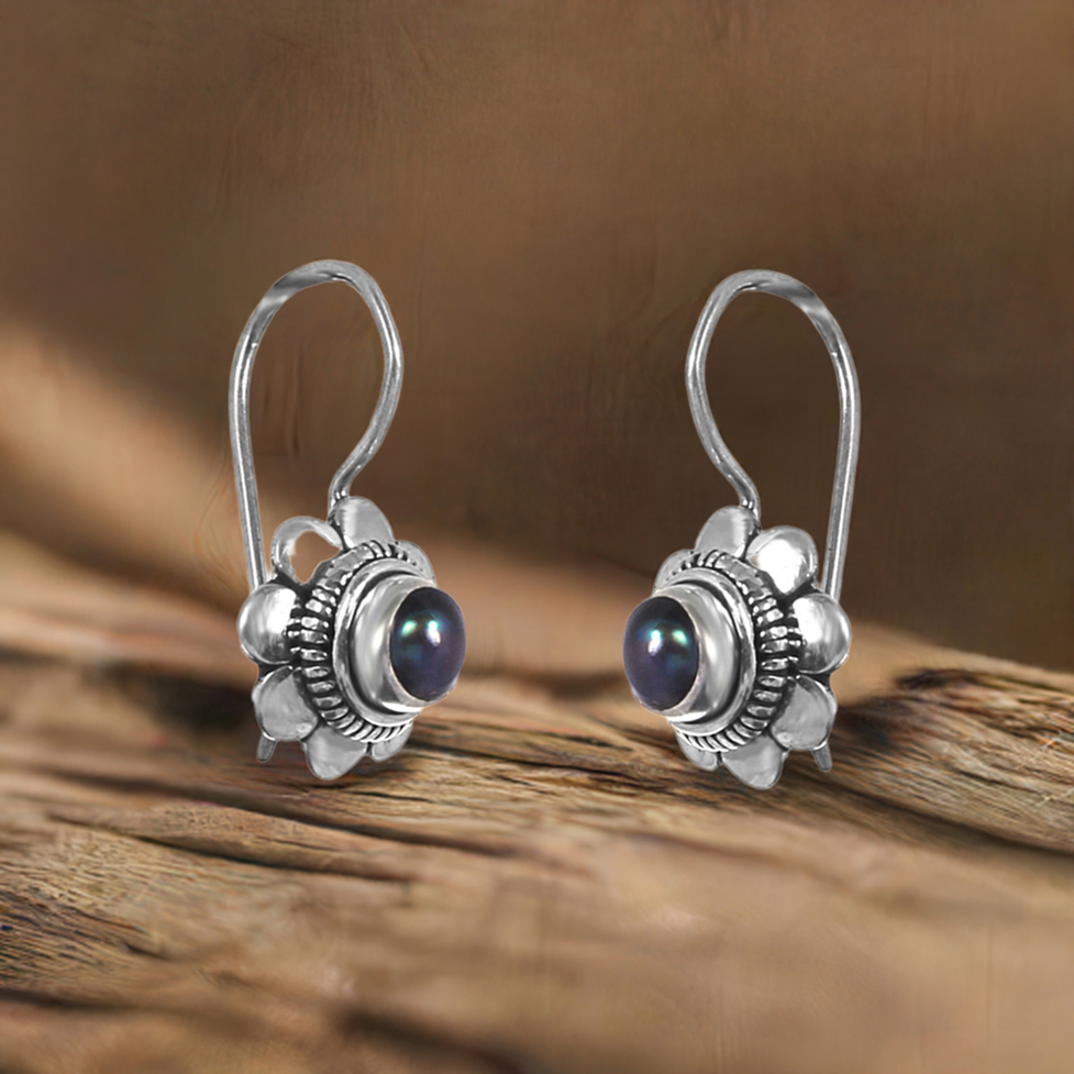 Semi Precious Pearl Gemstone Earrings In Solid 925 Silver 925SE233_0