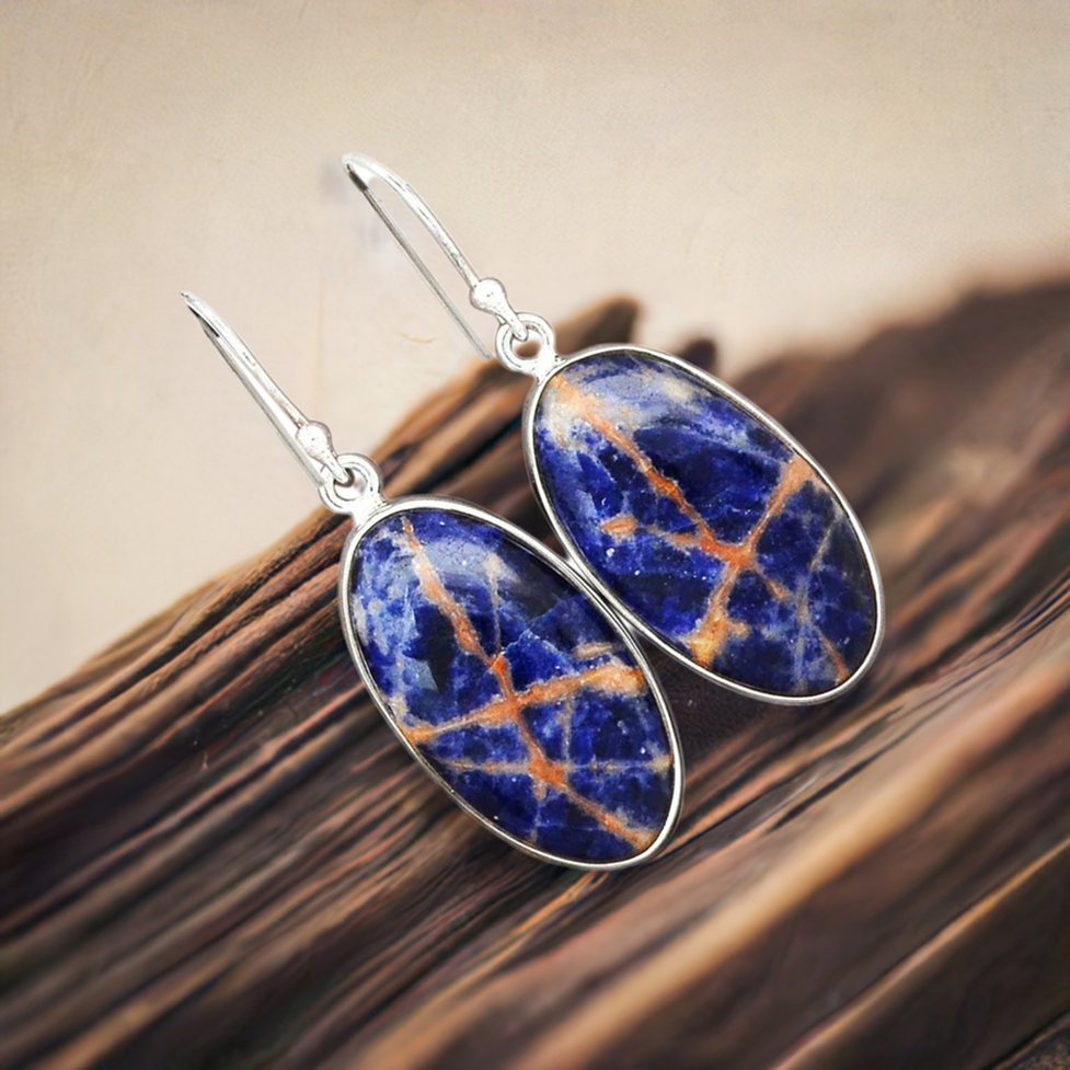 925 Sterling Silver Earrings In Natural Sodalite Gemstone 925SE2330_0