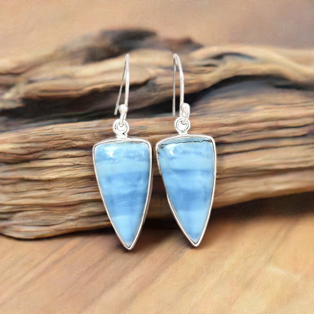 Fine 925 Sterling Silver Earrings In Semi Precious Blue Agate Gemstone 925SE2337