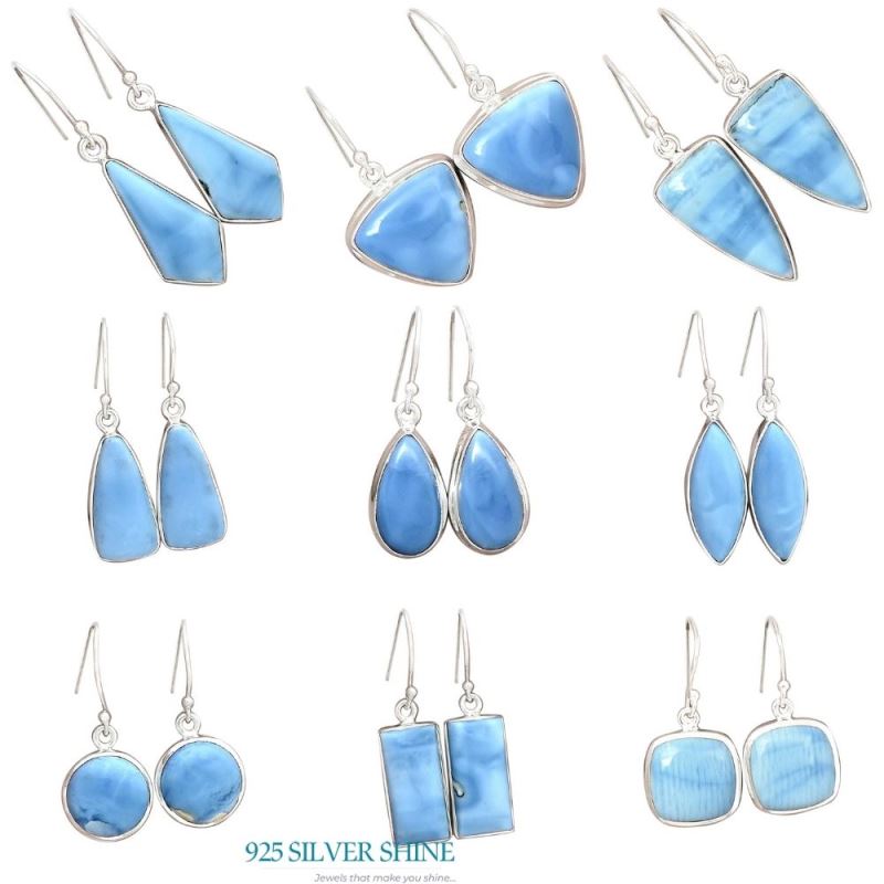 Fine 925 Sterling Silver Earrings In Semi Precious Blue Agate Gemstone 925SE2337_11