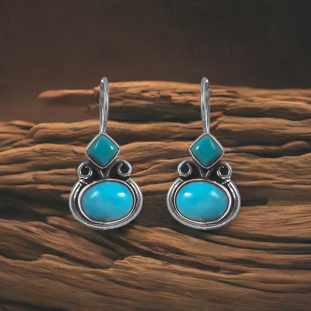 Genuine Turquoise Gemstone Earrings In Solid 925 Silver 925SE234