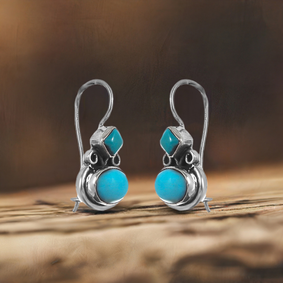 Genuine Turquoise Gemstone Earrings In Solid 925 Silver 925SE234_0