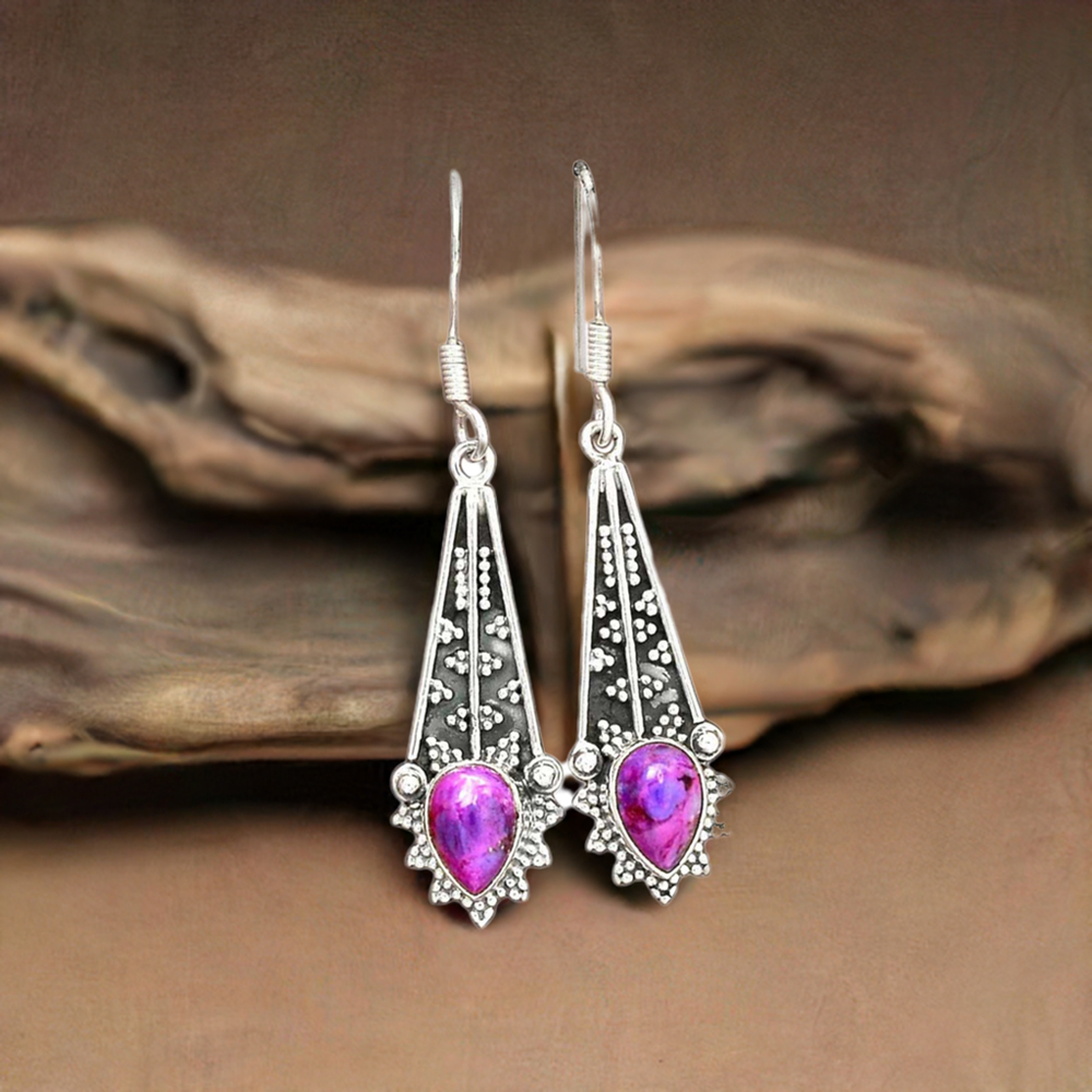 Genuine Mohave Purple Turquoise Gemstone Earrings In Fine 925 Sterling Silver 925SE2347