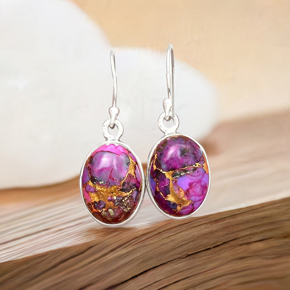 925 Sterling Silver Earrings In Natural Mohave Purple Turquoise Gemstone 925SE2348