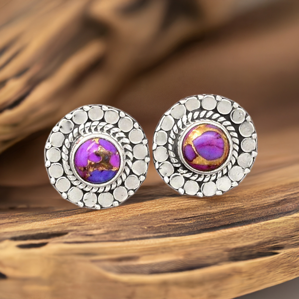 925 Sterling Silver Earrings In Semi Precious Mohave Purple Turquoise Gemstone 925SE2349