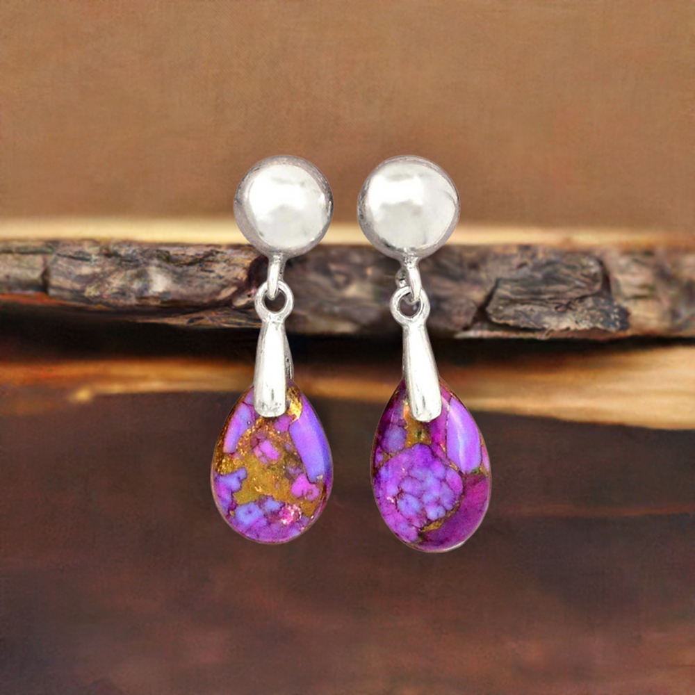925 Sterling Silver Earrings In Genuine Mohave Purple Turquoise Gemstone 925SE2350