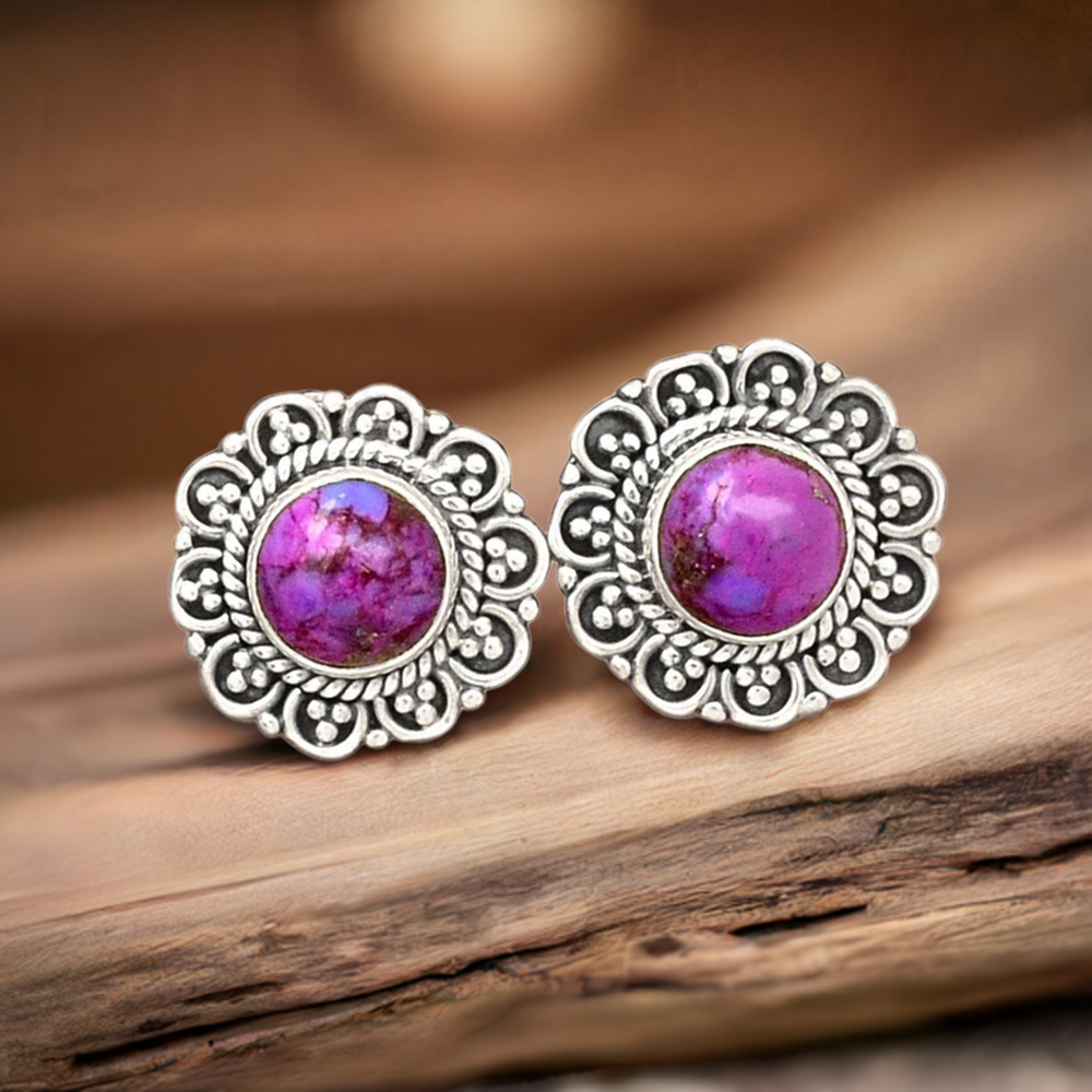 925 Sterling Silver Earrings In Natural Mohave Purple Turquoise Gemstone 925SE2351