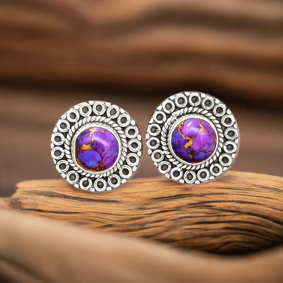 925 Sterling Silver Earrings In Semi Precious Mohave Purple Turquoise Gemstone 925SE2352_0