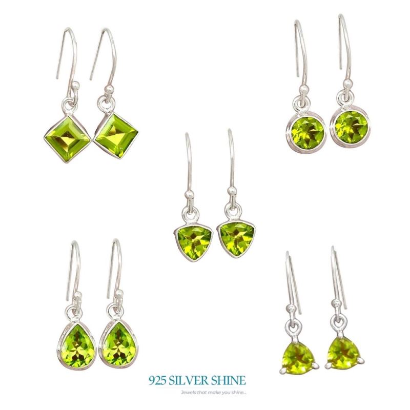 925 Sterling Silver Earrings In Genuine Peridot Gemstone 925SE2353_7
