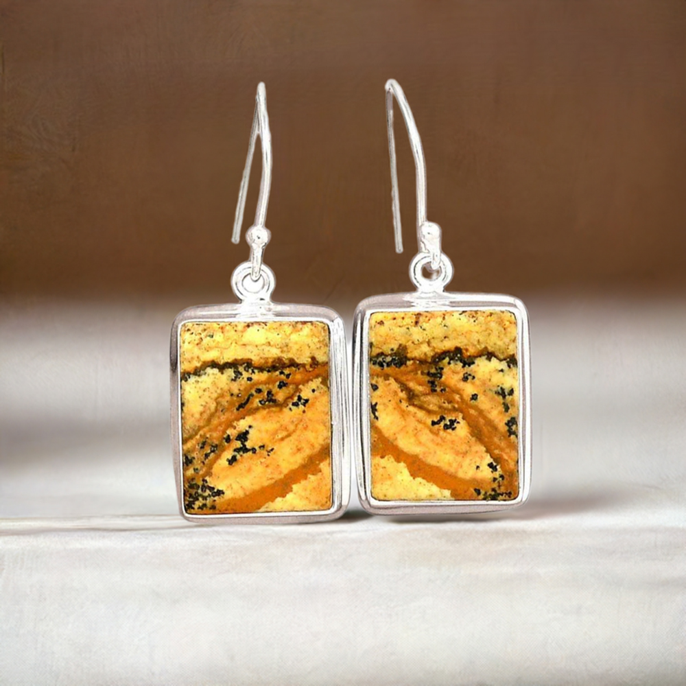 925 Sterling Silver Earrings In Semi Precious Picture Jasper Gemstone 925SE2358