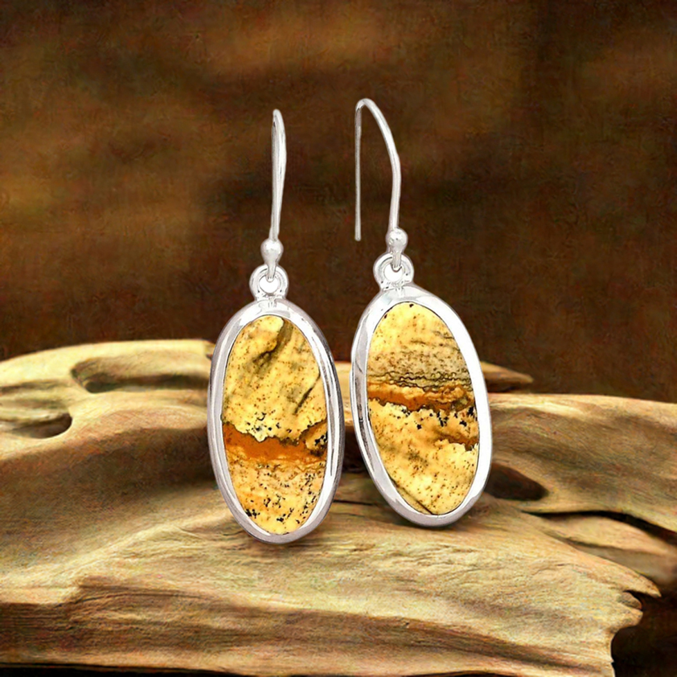 925 Sterling Silver Earrings In Semi Precious Picture Jasper Gemstone 925SE2358_0