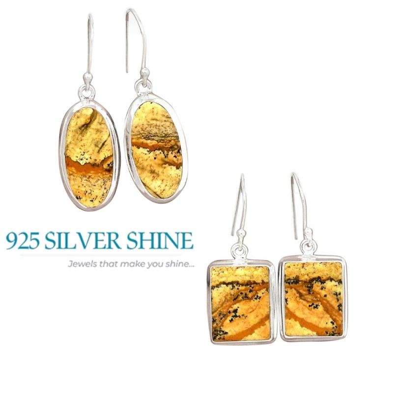 925 Sterling Silver Earrings In Semi Precious Picture Jasper Gemstone 925SE2358_7