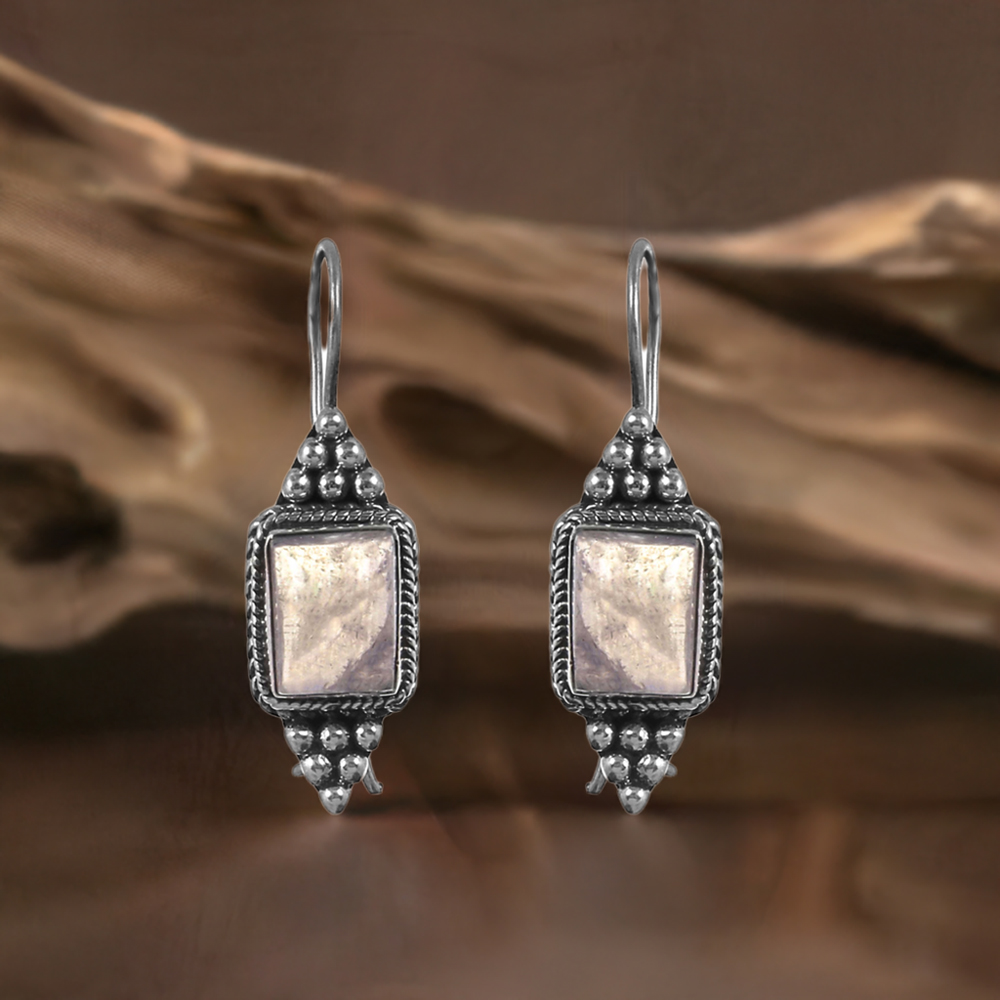 Semi Precious Rainbow Moonstone Earrings In Fine 925 Sterling Silver 925SE236