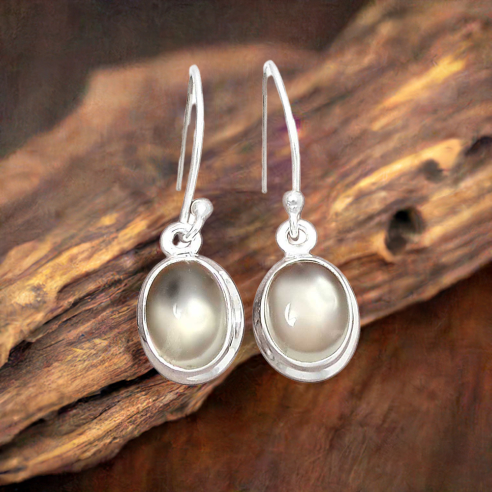 925 Sterling Silver Earrings In Natural Cat 'Eye Gemstone 925SE2360