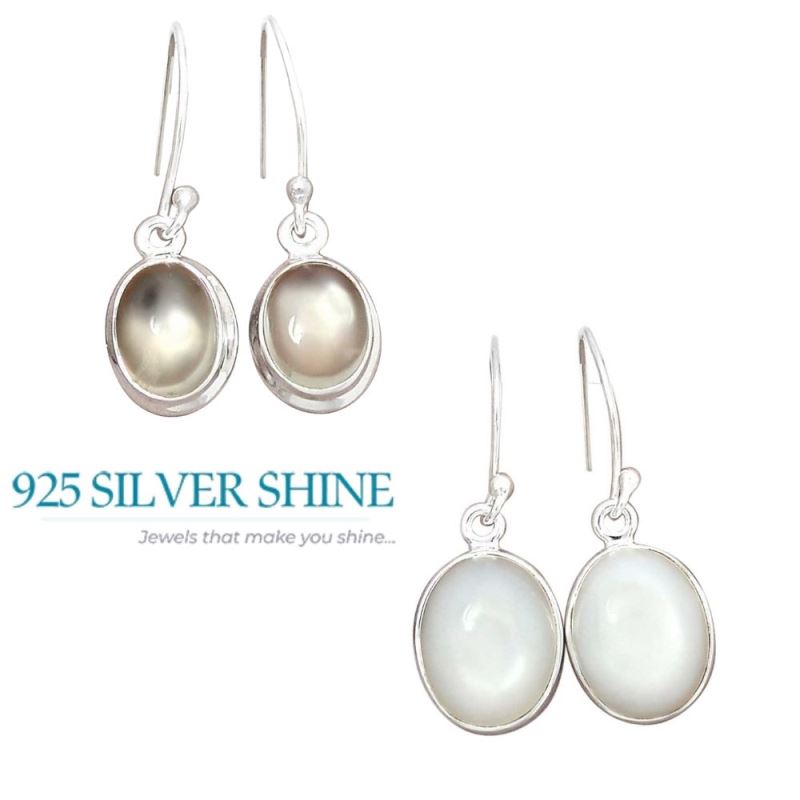925 Sterling Silver Earrings In Natural Cat 'Eye Gemstone 925SE2360_3