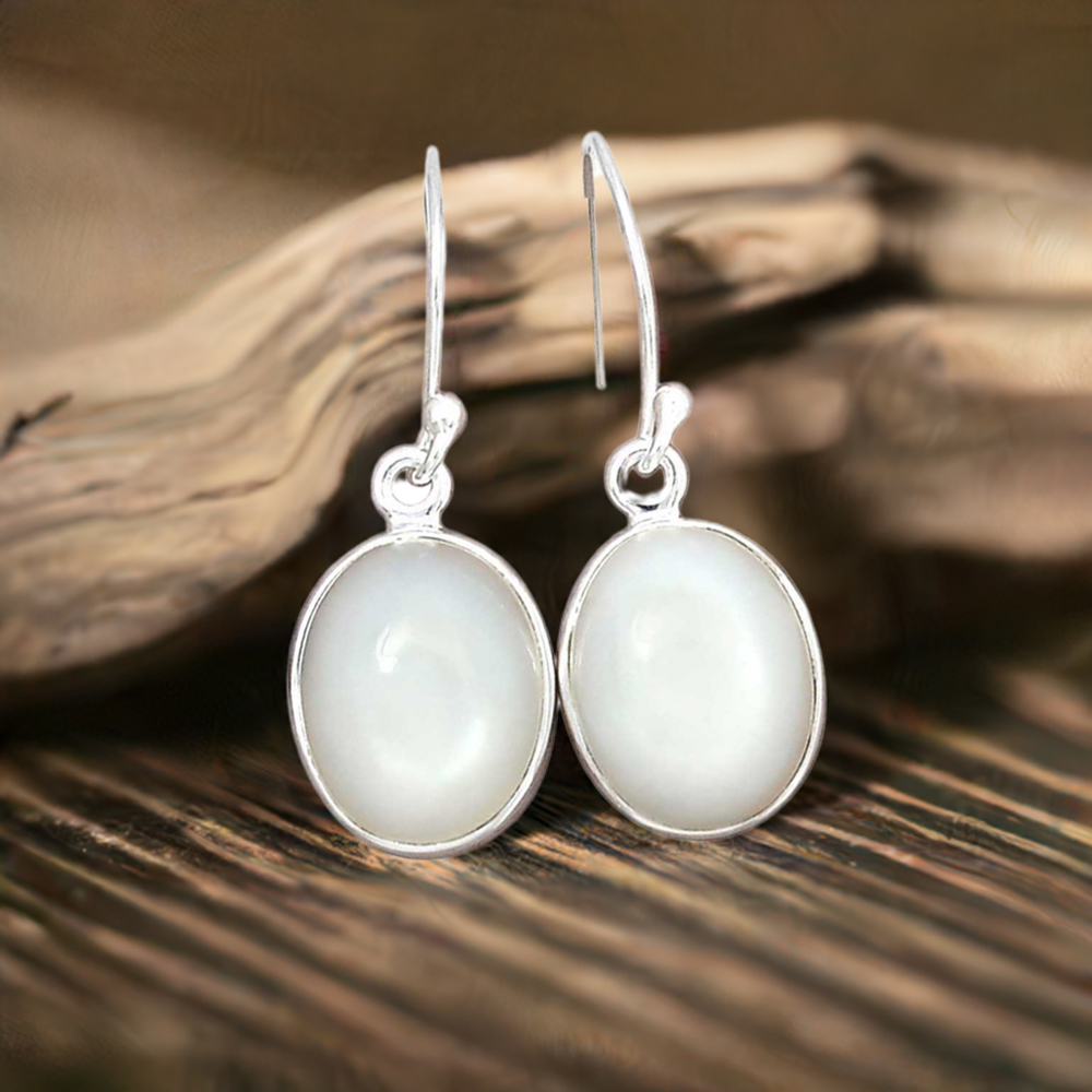 925 Sterling Silver Earrings In Semi Precious Mother Of Pearl Gemstone 925SE2361