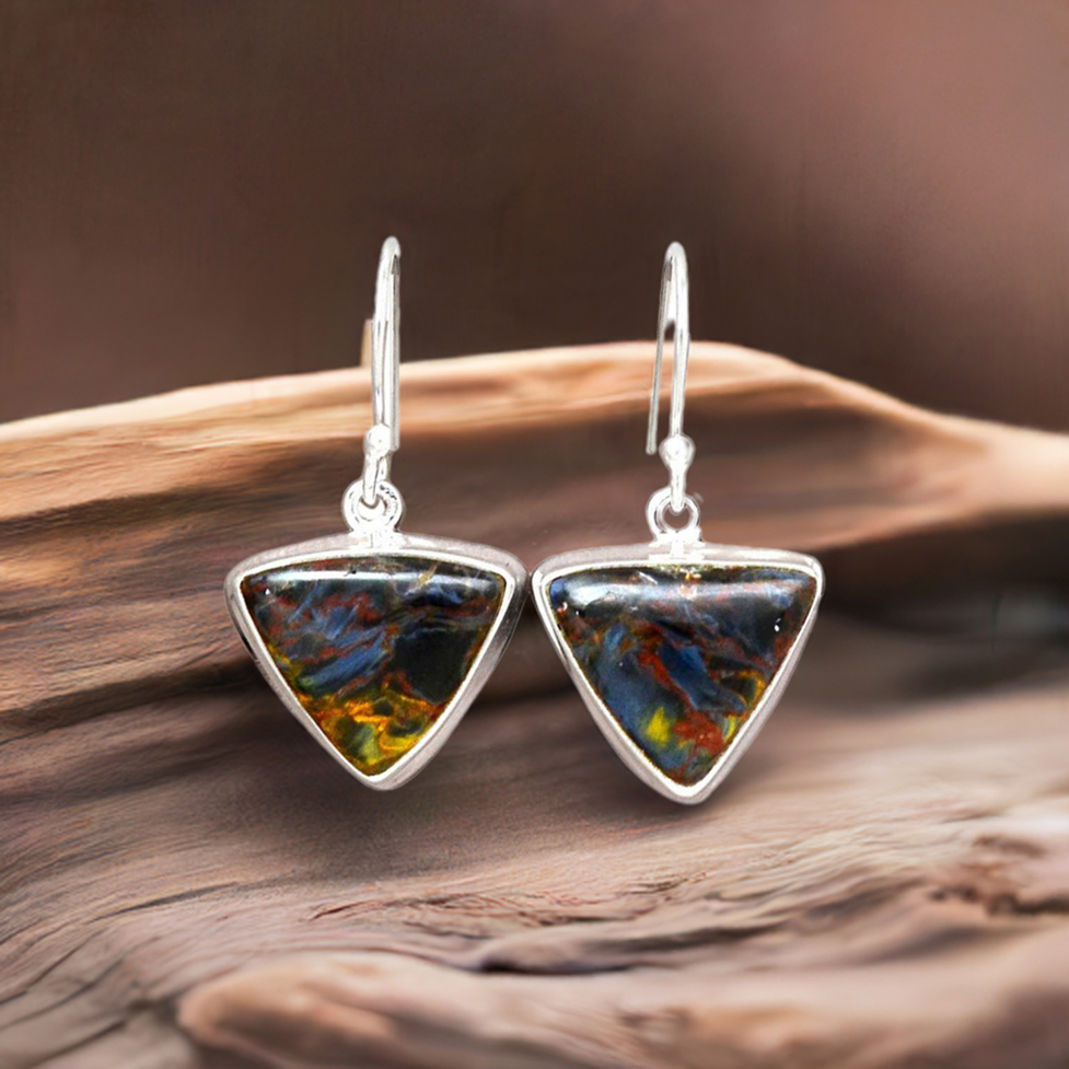 925 Sterling Silver Earrings In Genuine Pietersite Gemstone 925SE2362_0