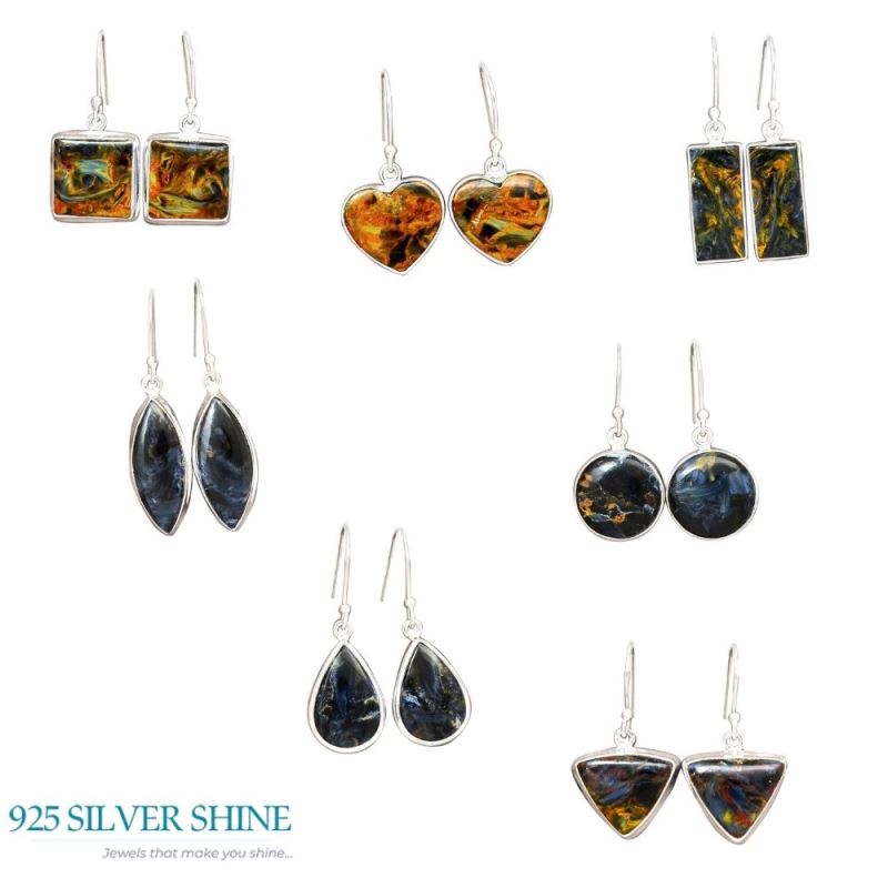 925 Sterling Silver Earrings In Genuine Pietersite Gemstone 925SE2362_9