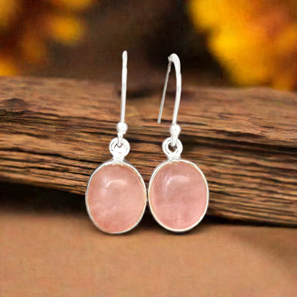 925 Sterling Silver Handmade Earrings In Rose Quartz Gemstone Jewelry 925SE2378