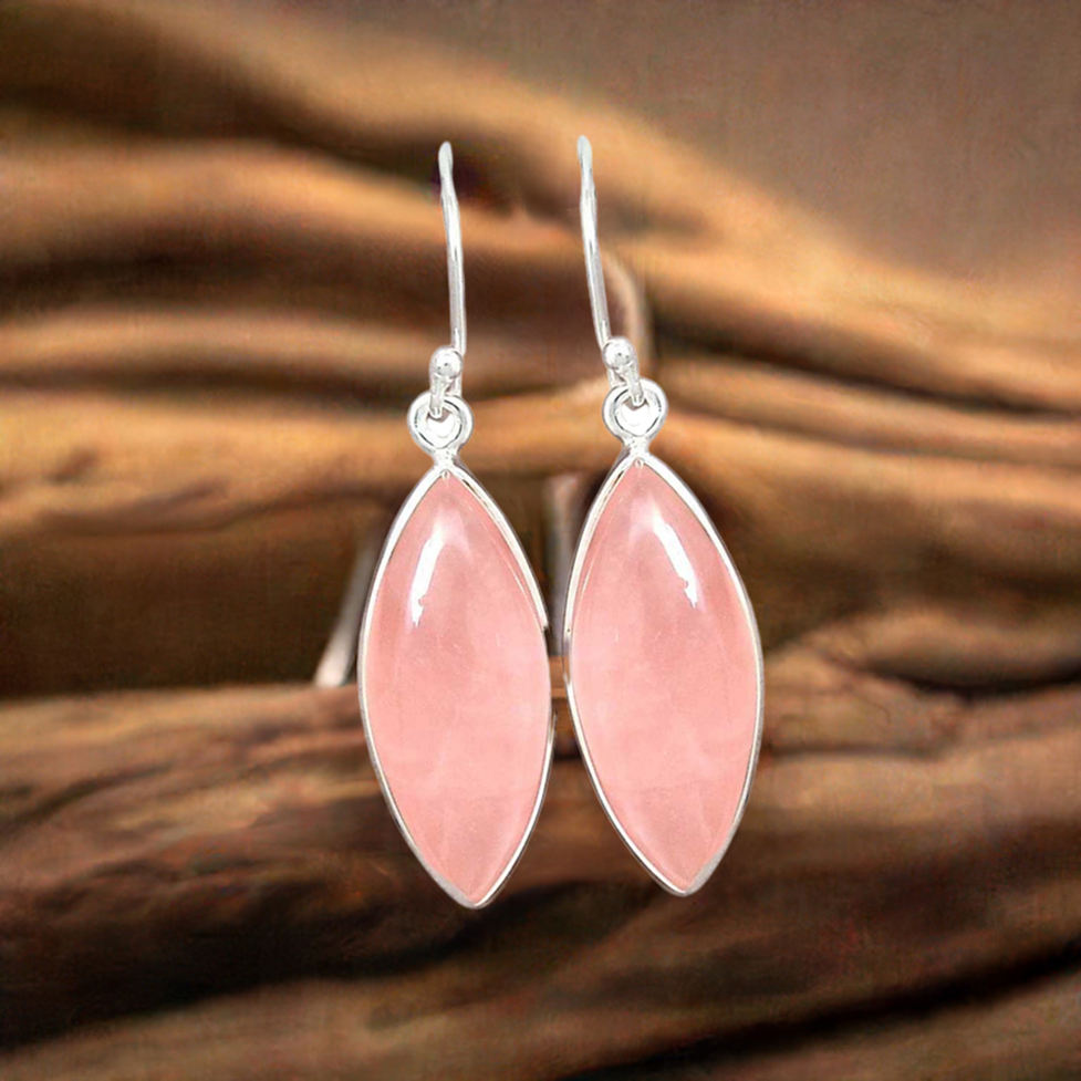 925 Sterling Silver Handmade Earrings In Rose Quartz Gemstone Jewelry 925SE2378_0