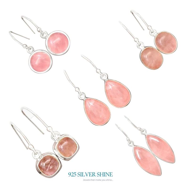 925 Sterling Silver Handmade Earrings In Rose Quartz Gemstone Jewelry 925SE2378_7