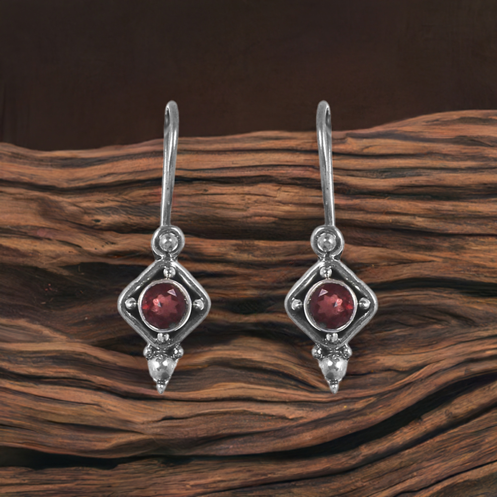 925 Sterling Silver Earrings In Natural Garnet Gemstone 925SE238