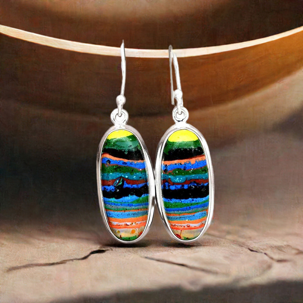 925 Sterling Silver Handmade Earrings In Rainbow Calsilica Gemstone Jewelry 925SE2383_0