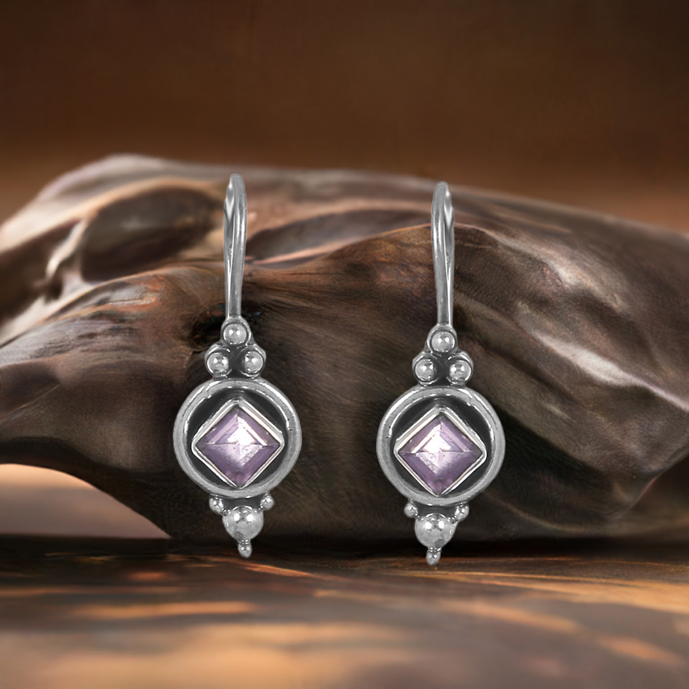 925 Sterling Silver Earrings In Semi Precious Amethyst Gemstone 925SE239