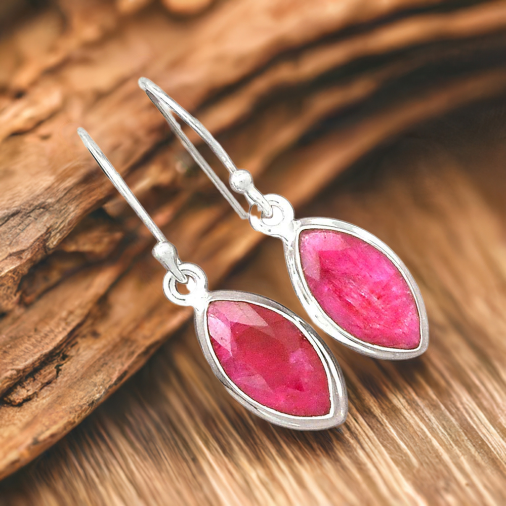 925 Sterling Silver Handmade Earrings In Dyed Ruby Gemstone Jewelry 925SE2392
