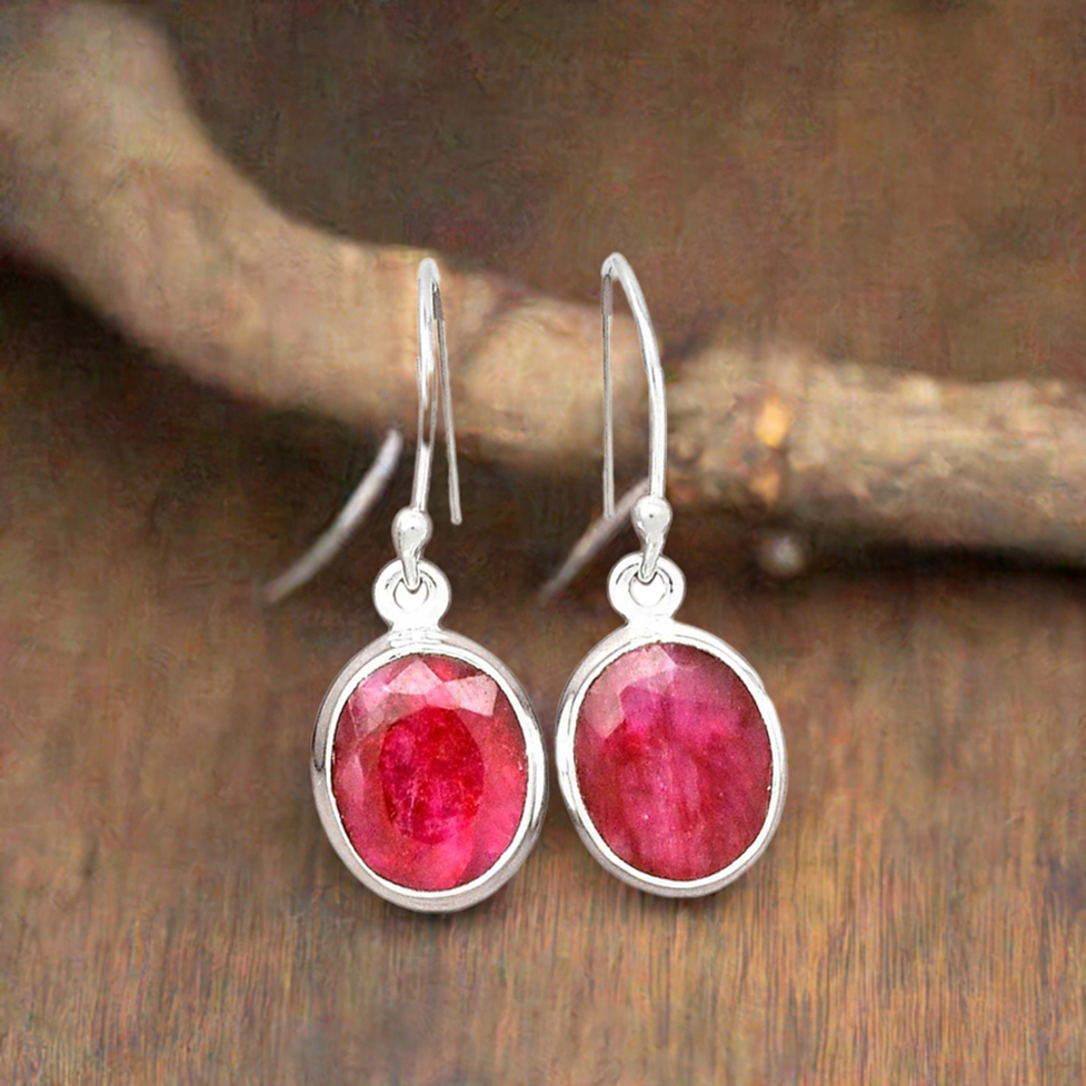 925 Sterling Silver Handmade Earrings In Dyed Ruby Gemstone Jewelry 925SE2392_0