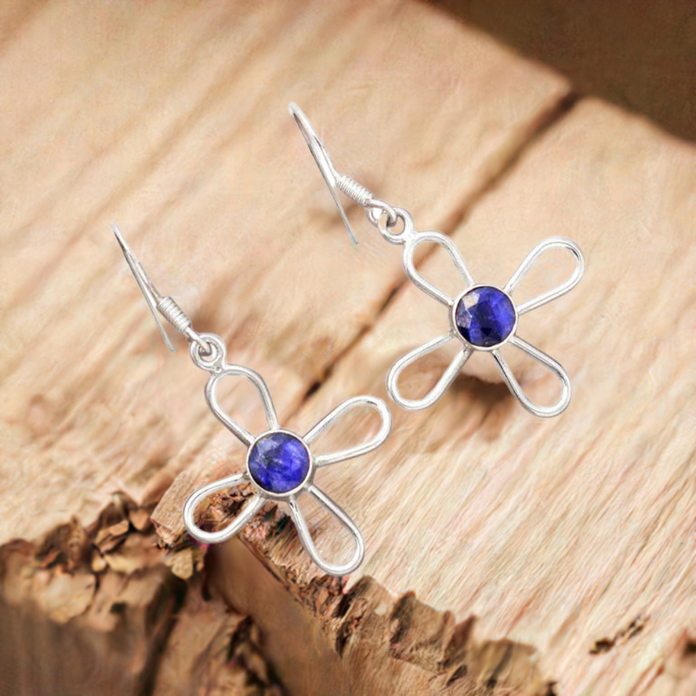 925 Sterling Silver Earrings In Dyed Sapphire Gemstone Jewelry 925SE2396