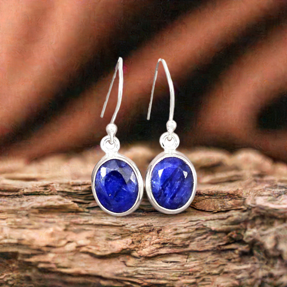 925 Sterling Silver Earrings In Dyed Sapphire Gemstone Jewelry 925SE2397