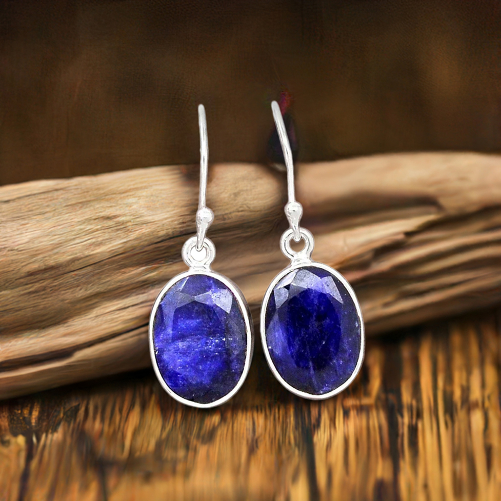 925 Sterling Silver Earrings In Dyed Sapphire Gemstone Jewelry 925SE2397_0