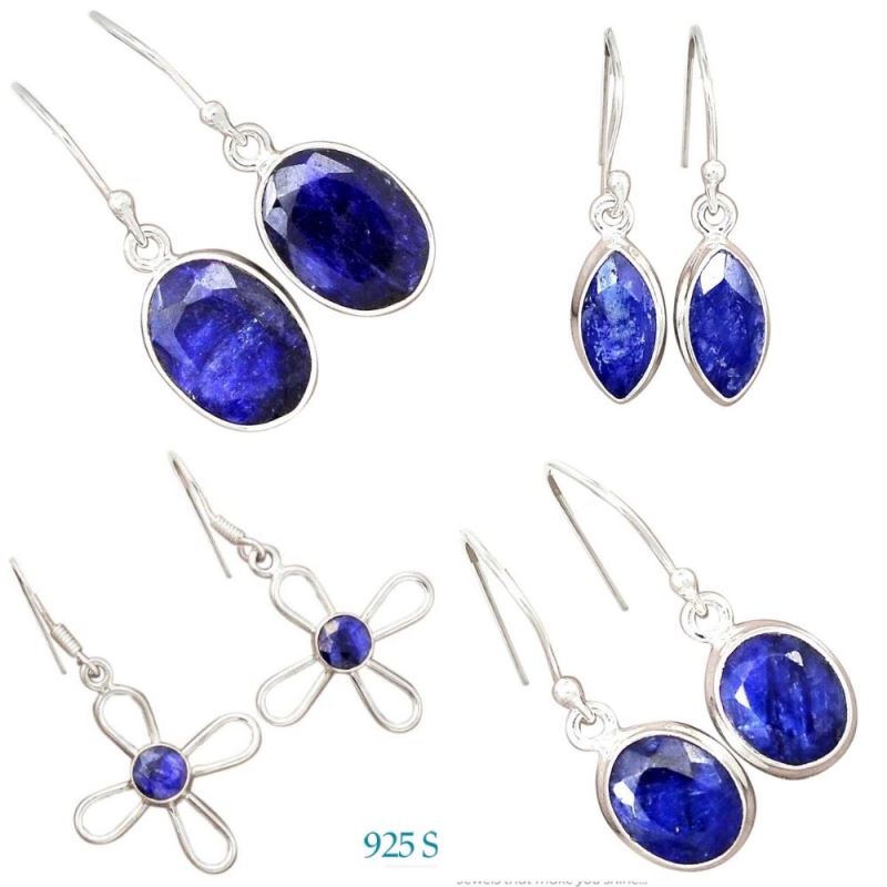 925 Sterling Silver Earrings In Dyed Sapphire Gemstone Jewelry 925SE2397_10