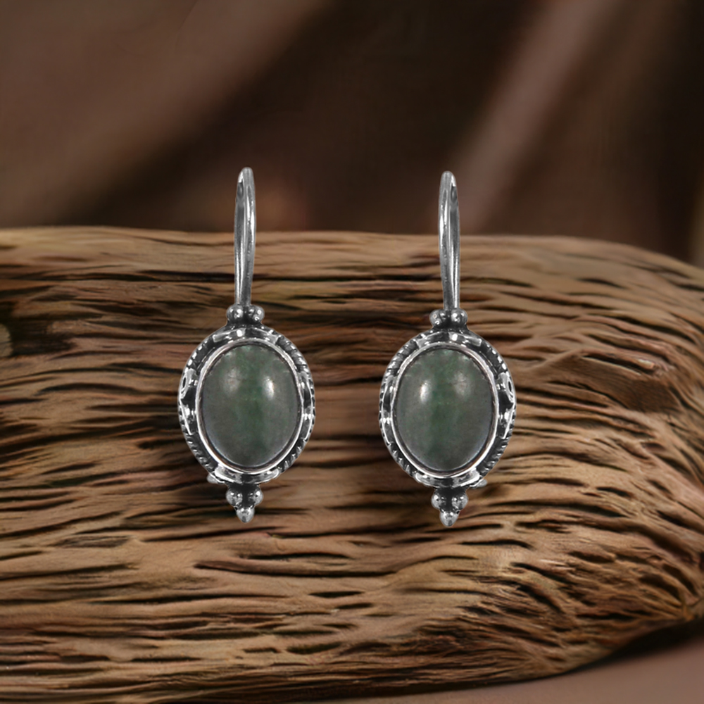 925 Sterling Silver Earrings In Genuine Aventurine Gemstone 925SE240