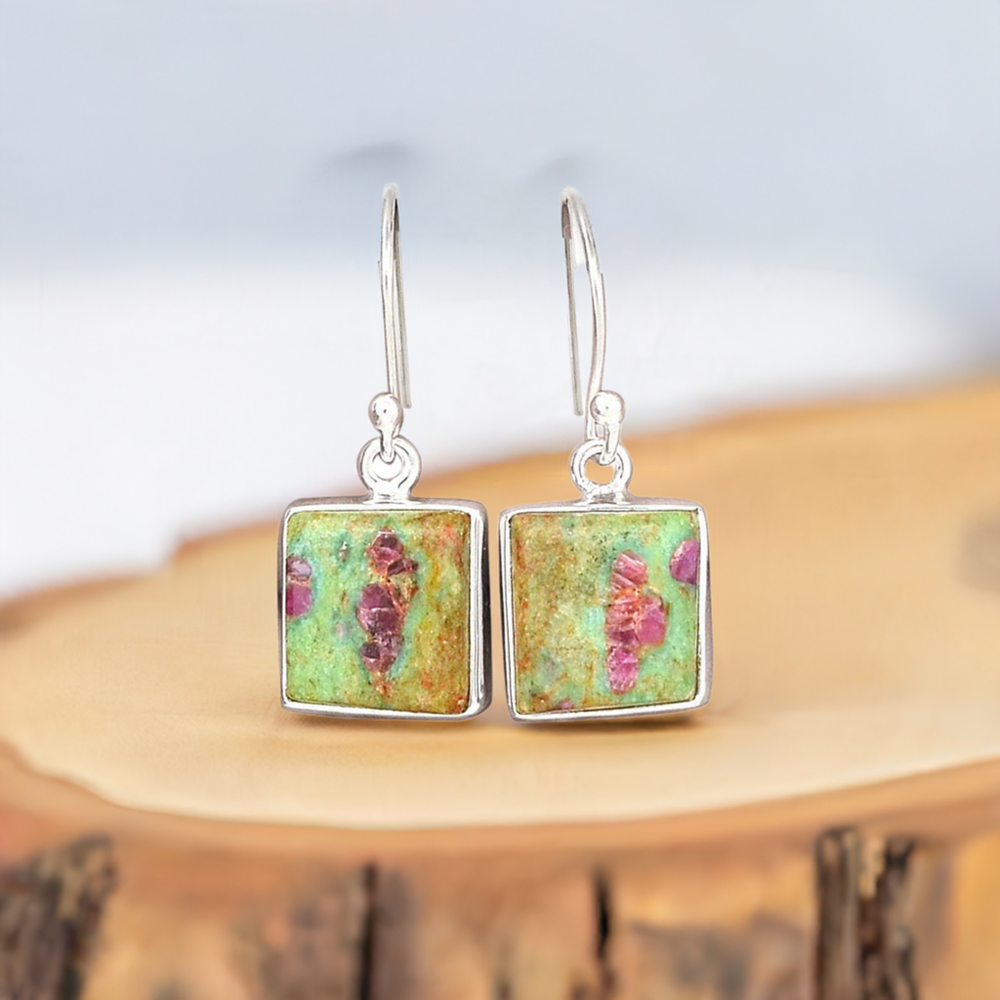 Ruby Zoisite Earring , Sterling Silver Gold Plating Earrings, Rub top Zoisite Dangle Earrings, Wedding Earrings, Bezel Set Earring, Gift For Her