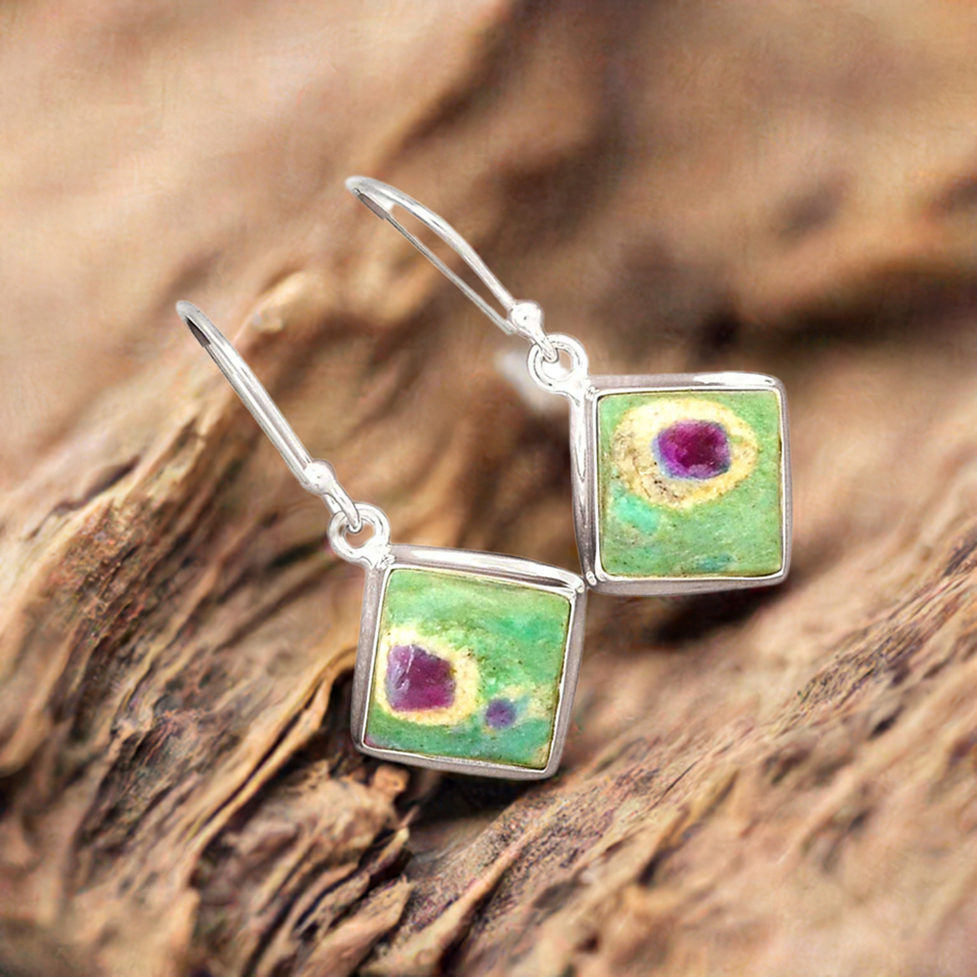 925 Sterling Silver Handmade Earrings In Ruby Zoisite Gemstone Jewelry 925SE2400_0