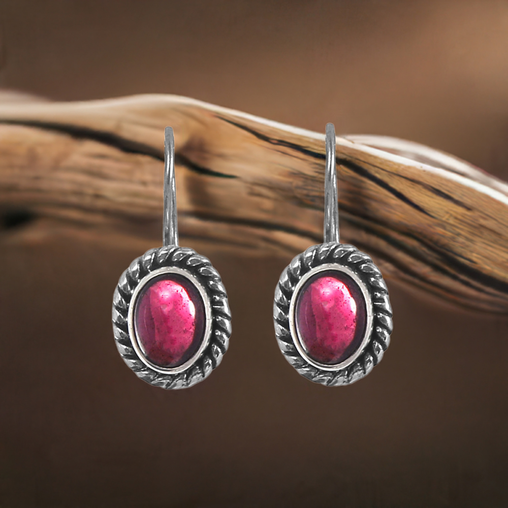 925 Sterling Silver Earrings In Natural Garnet Gemstone 925SE241