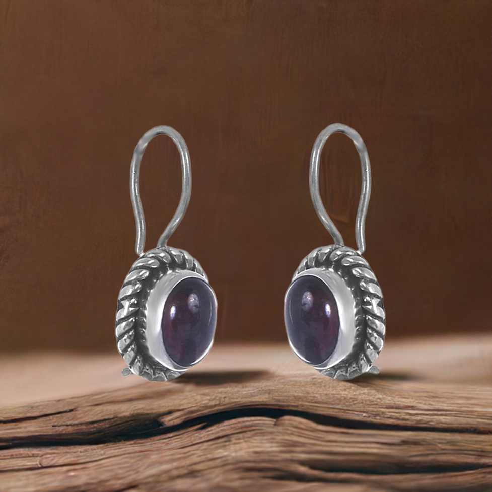 925 Sterling Silver Earrings In Natural Garnet Gemstone 925SE241_0