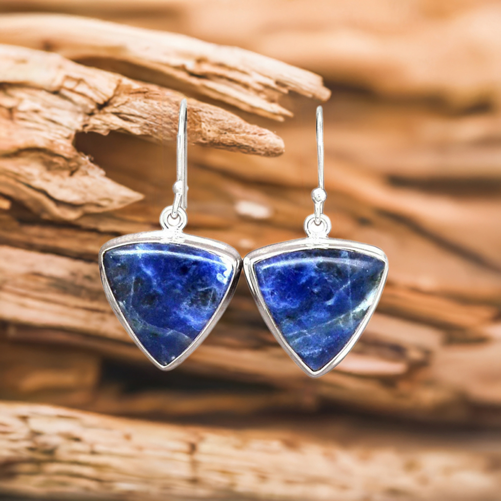 925 Sterling Silver Earrings In Genuine Sodalite Gemstone 925SE2411_0