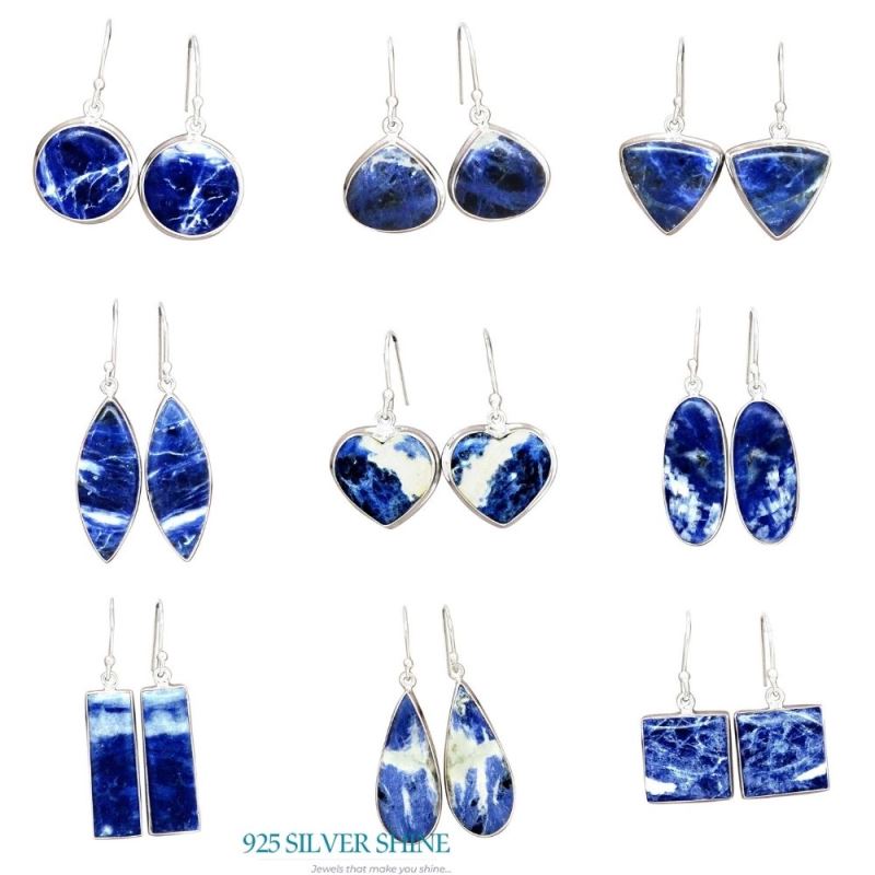 925 Sterling Silver Earrings In Genuine Sodalite Gemstone 925SE2411_13