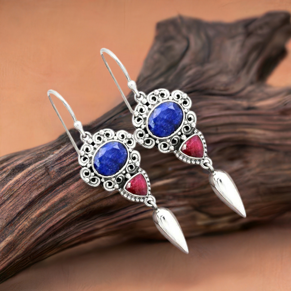 925 Sterling Silver Earrings In Genuine Multi Gemstone 925SE2429